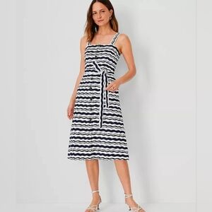 Ann Taylor Strapless Navy and White Wave Dress